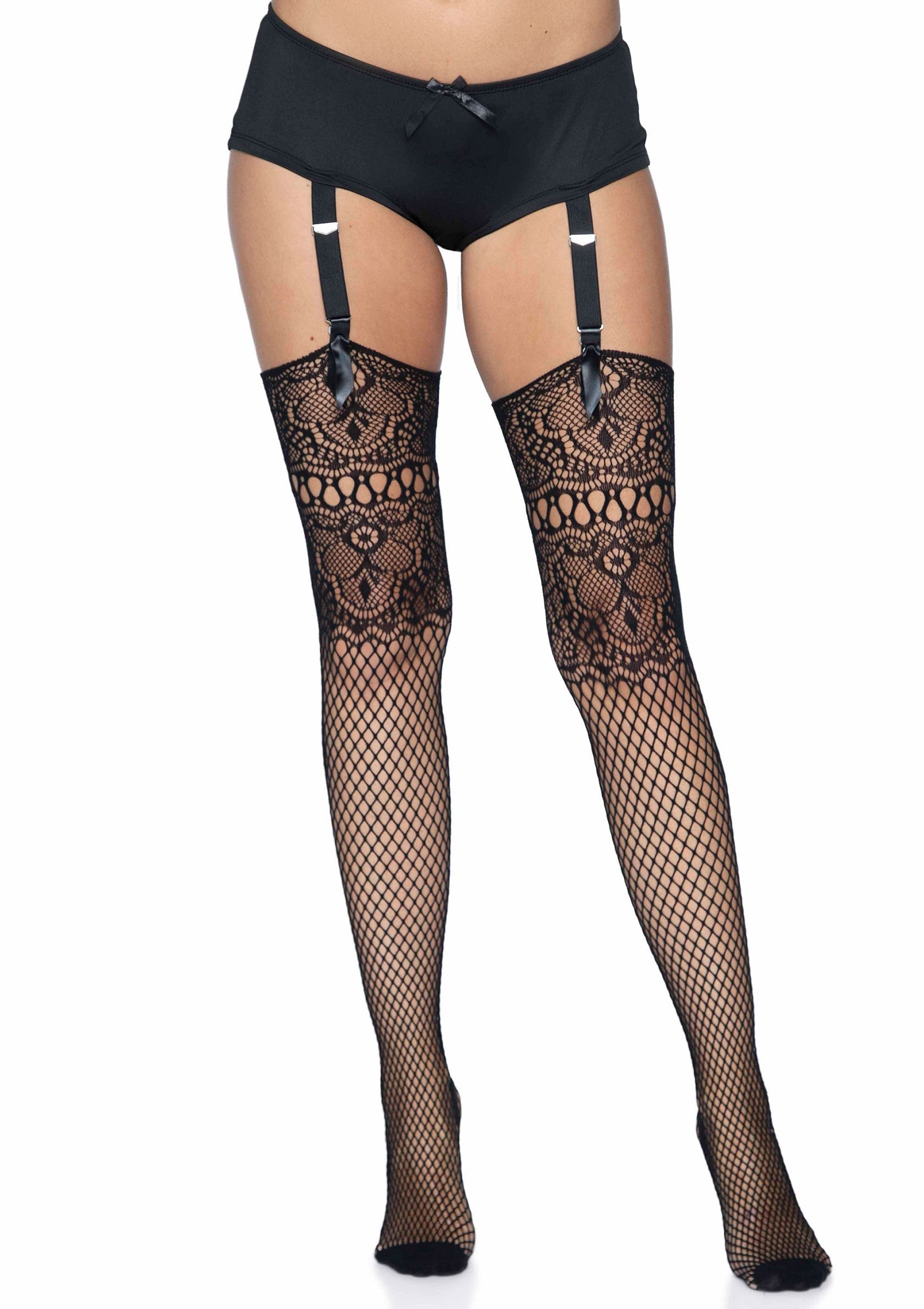 Lingerie Leg Avenue Fishnet Backseam Stockings with Lace Top