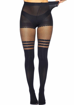 Lingerie Leg Avenue Seamless Opaque Pantyhose with Fishnet Stripe