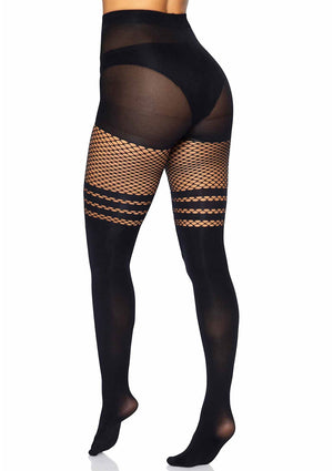 Lingerie Leg Avenue Seamless Opaque Pantyhose with Fishnet Stripe
