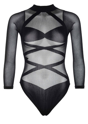 Lingerie Leg Avenue Opaque Criss Cross Bodysuit and Thigh Highs