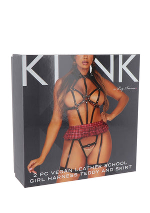 Lingerie Kink Vegan Leather Harness with Collar and Skirt