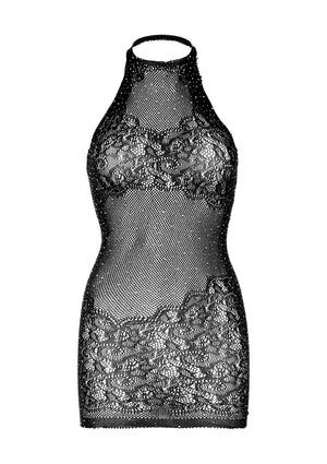 Lingerie Leg Avenue Rhinestone Lace and Net Halter Mini Dress