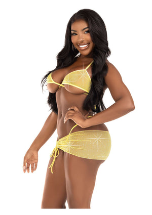 Lingerie Leg Avenue Rhinestone Bra Top, String and Sarong