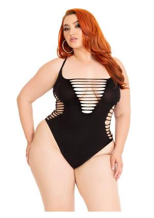 Lingerie Leg Avenue Plus Shredded Racer Back Thong Bodysuit