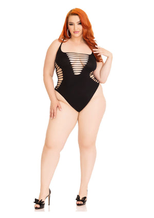 Lingerie Leg Avenue Plus Shredded Racer Back Thong Bodysuit