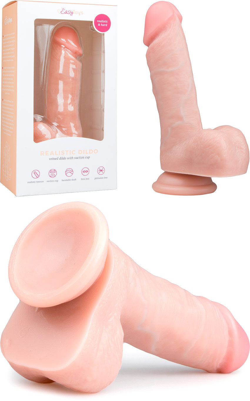 Dildo réaliste avec testicules et ventouse EasyToys - 13 cm - Beige