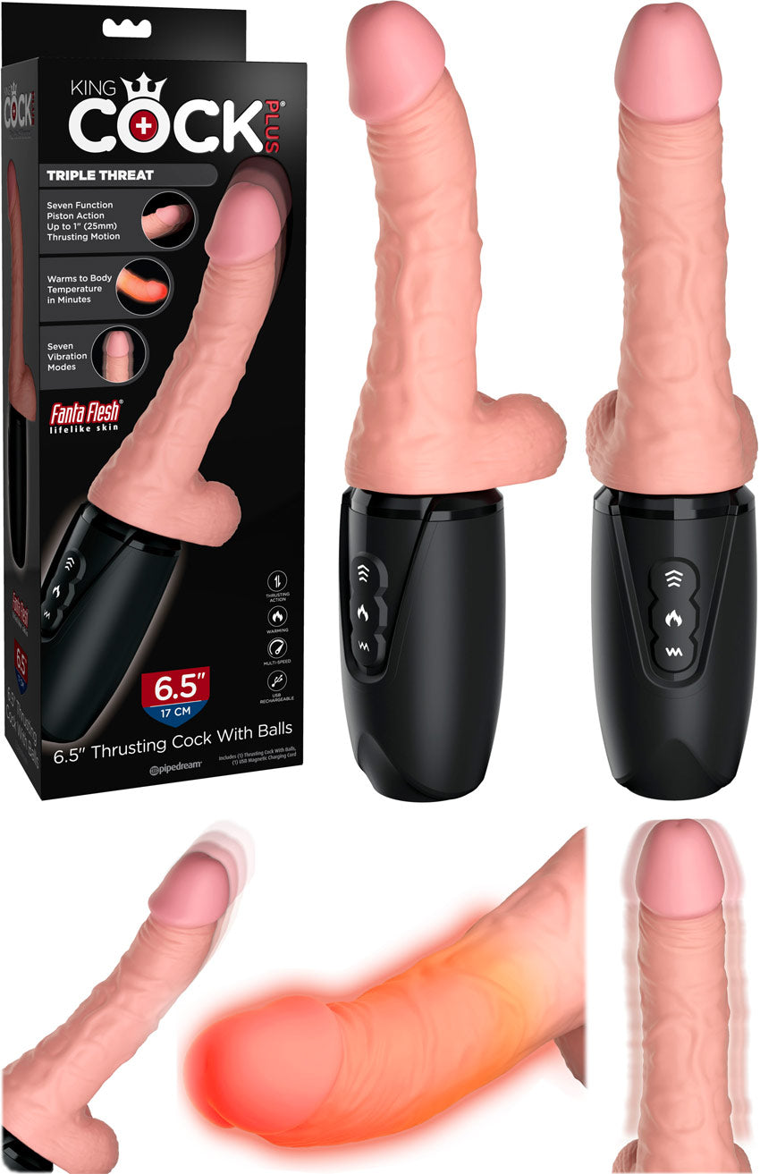 Vibromasseur va-et-vient réaliste King Cock Plus - 14.5 cm - Beige
