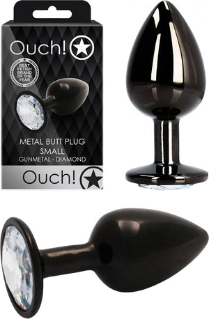 Plug anal en métal noir avec cristal Ouch! Metal Butt Plug