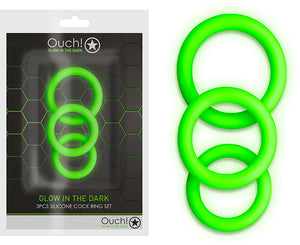 Anneaux péniens en silicone phosphorescents Ouch! (3 anneaux)