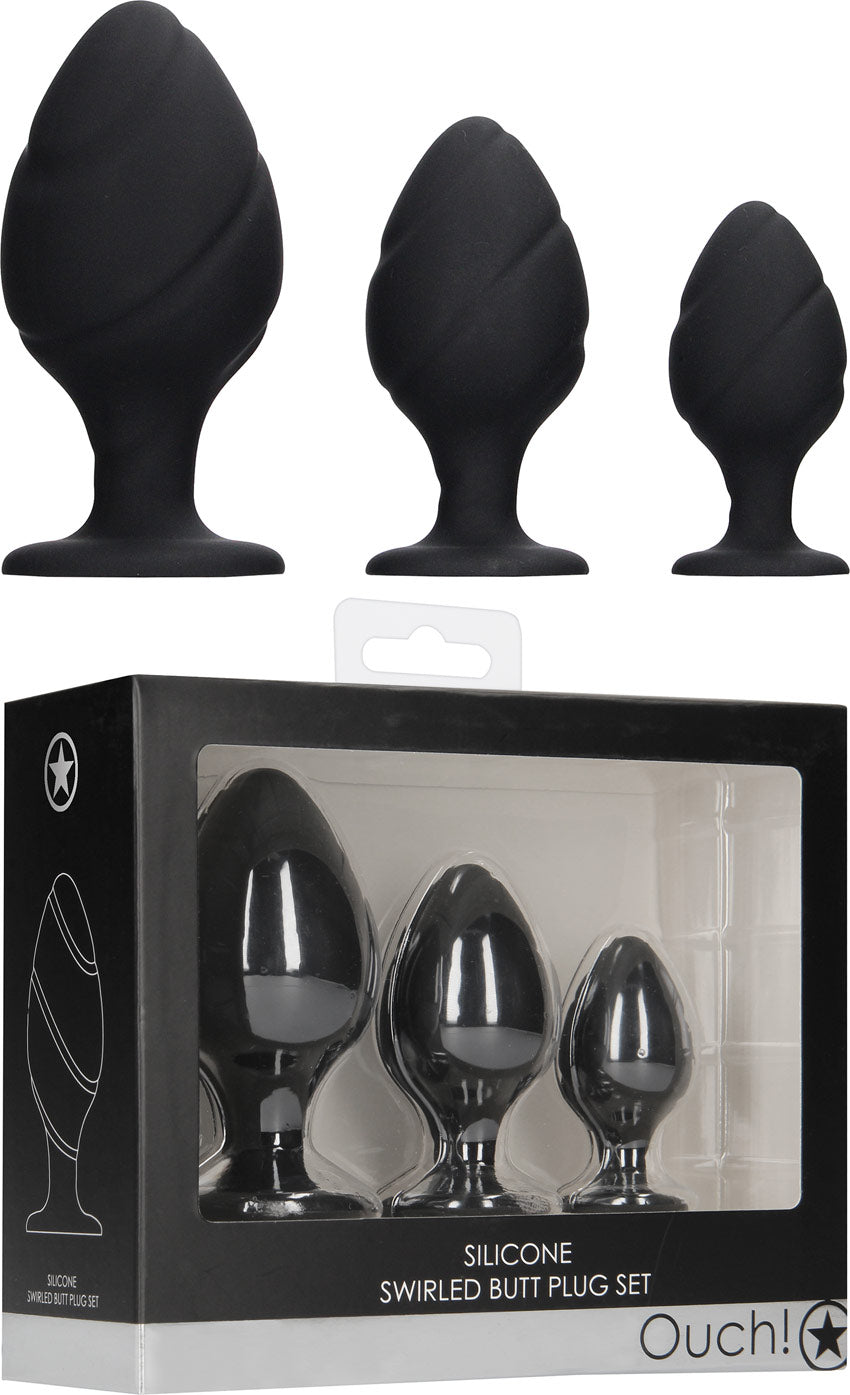 Set de plugs anaux Ouch! Swirled Butt Plug - Noir (3 plugs anaux)
