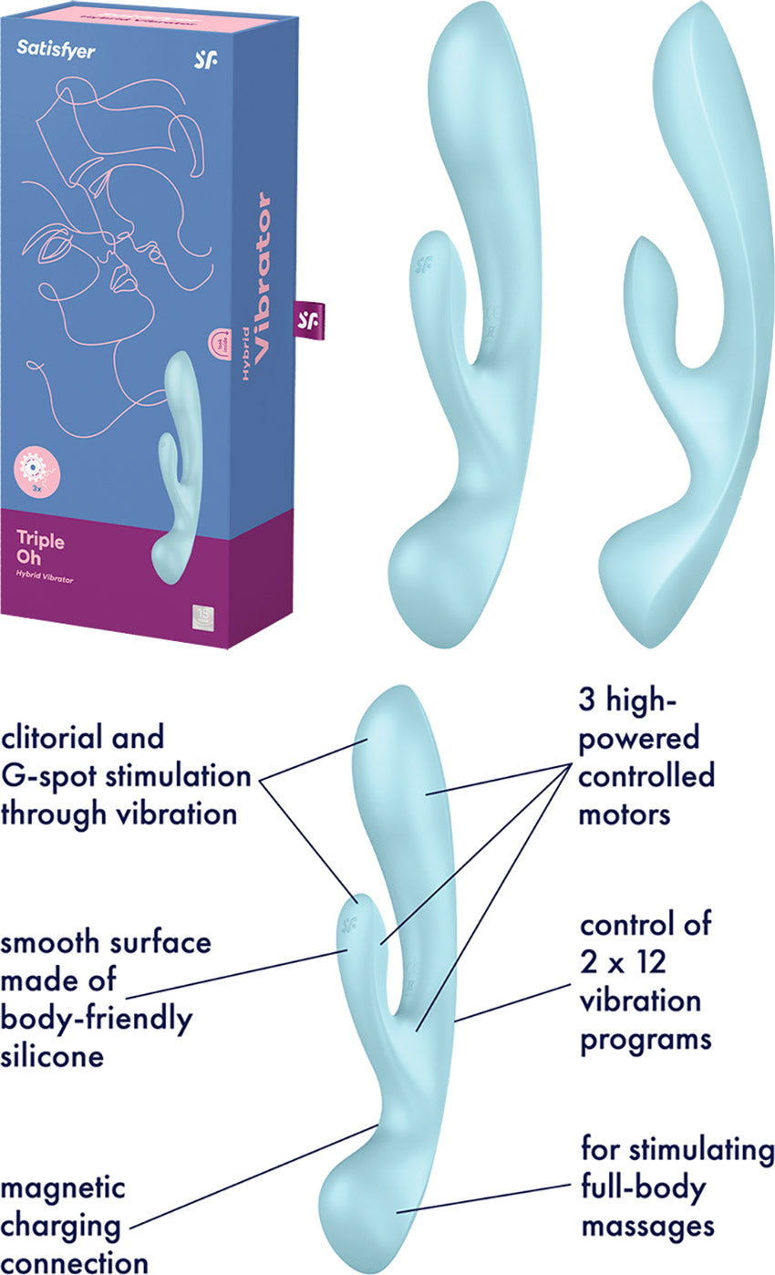 Satisfyer Triple Oh - Vibromasseur rabbit 3-en-1 - Bleu