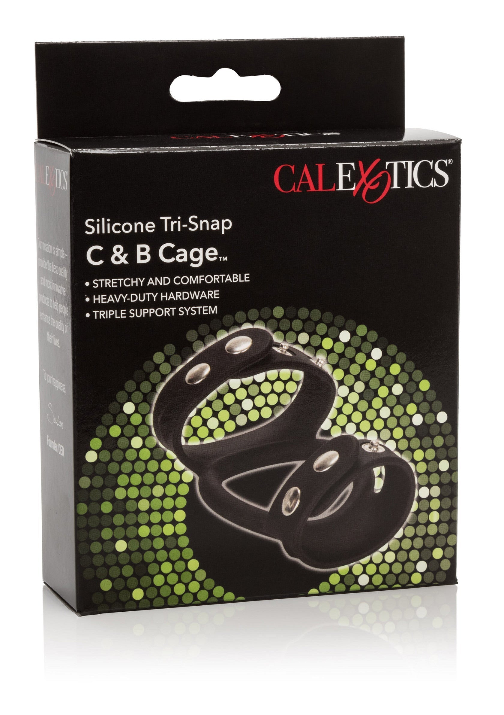 Performance masculine CalExotics Silicone Tri-Snap C & B Cage
