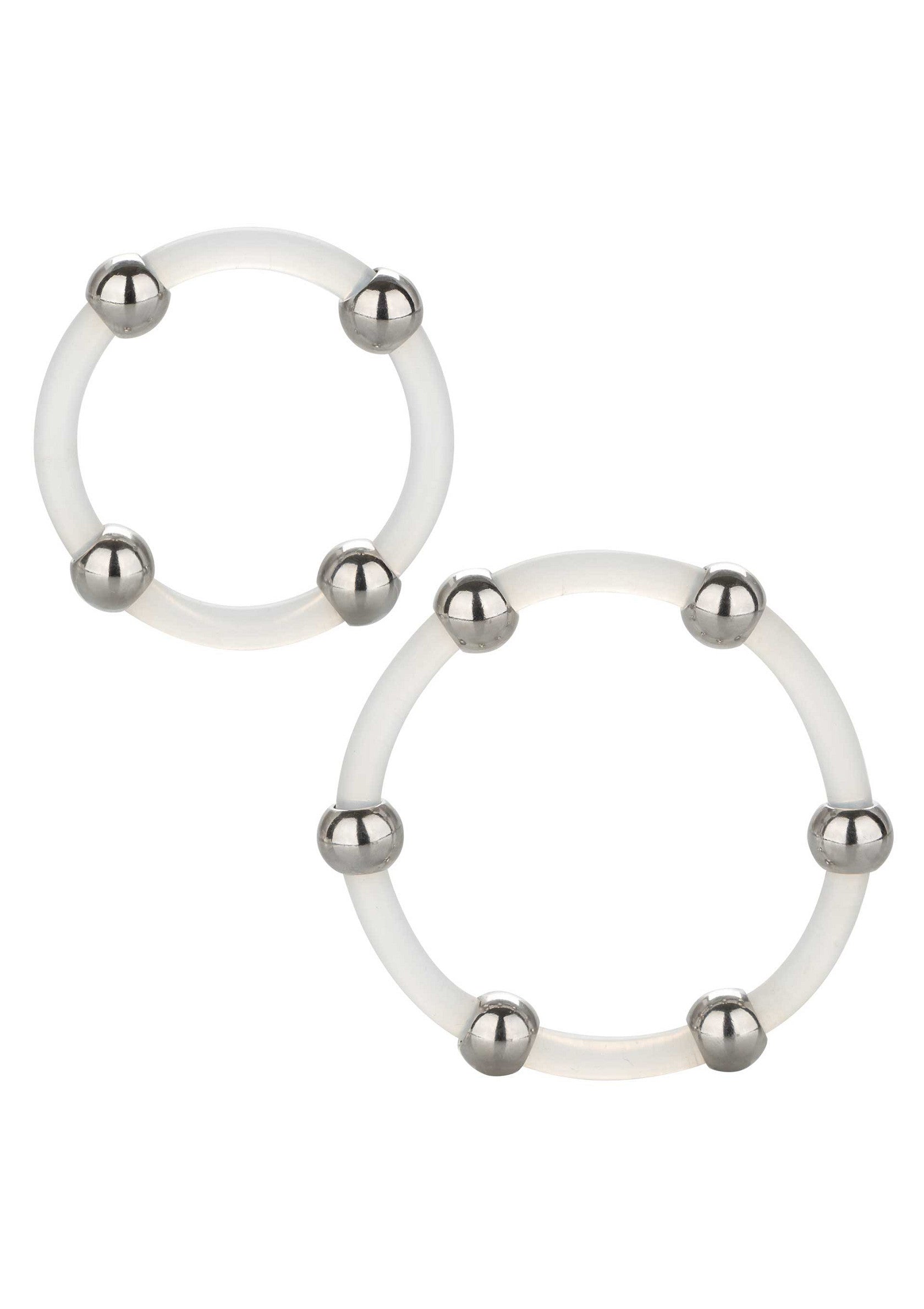 Performance masculine CalExotics Steel Beaded Silicone Ring Set