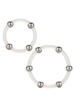 Performance masculine CalExotics Steel Beaded Silicone Ring Set