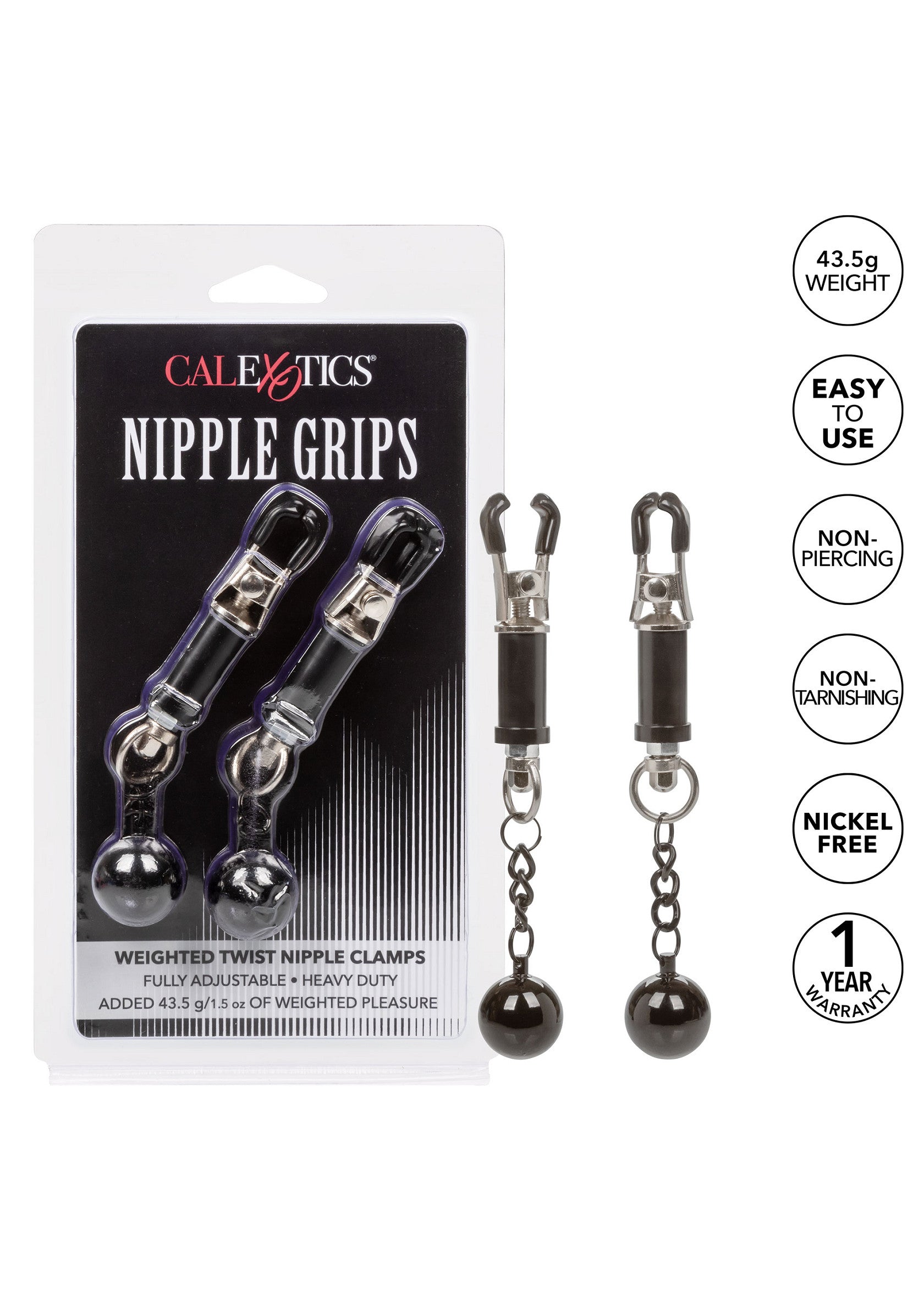 Accessoire BDSM CalExotics Weighted Twist Nipple Clamps