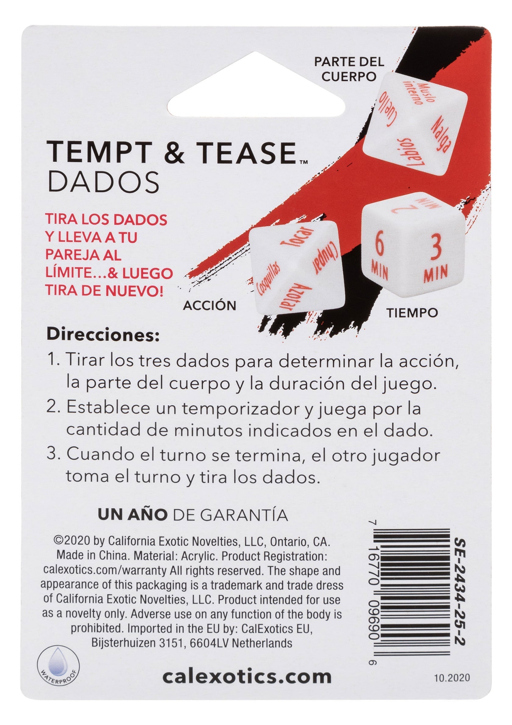 Jeu coquin CalExotics Tempt & Tease Dados - Spanish