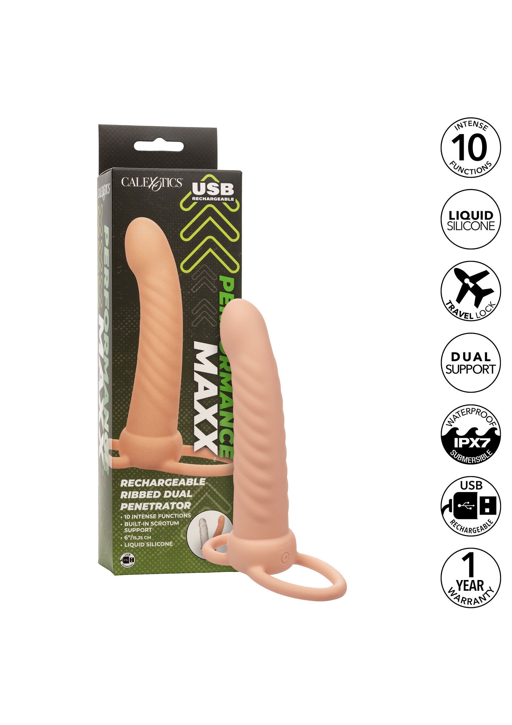 Performance masculine CalExotics Ribbed Dual Penetrator