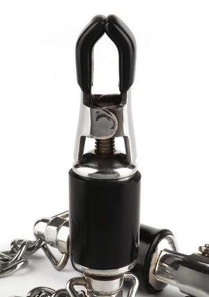 Accessoire BDSM Mr. Steel Barrel Tit Clamps With Chain