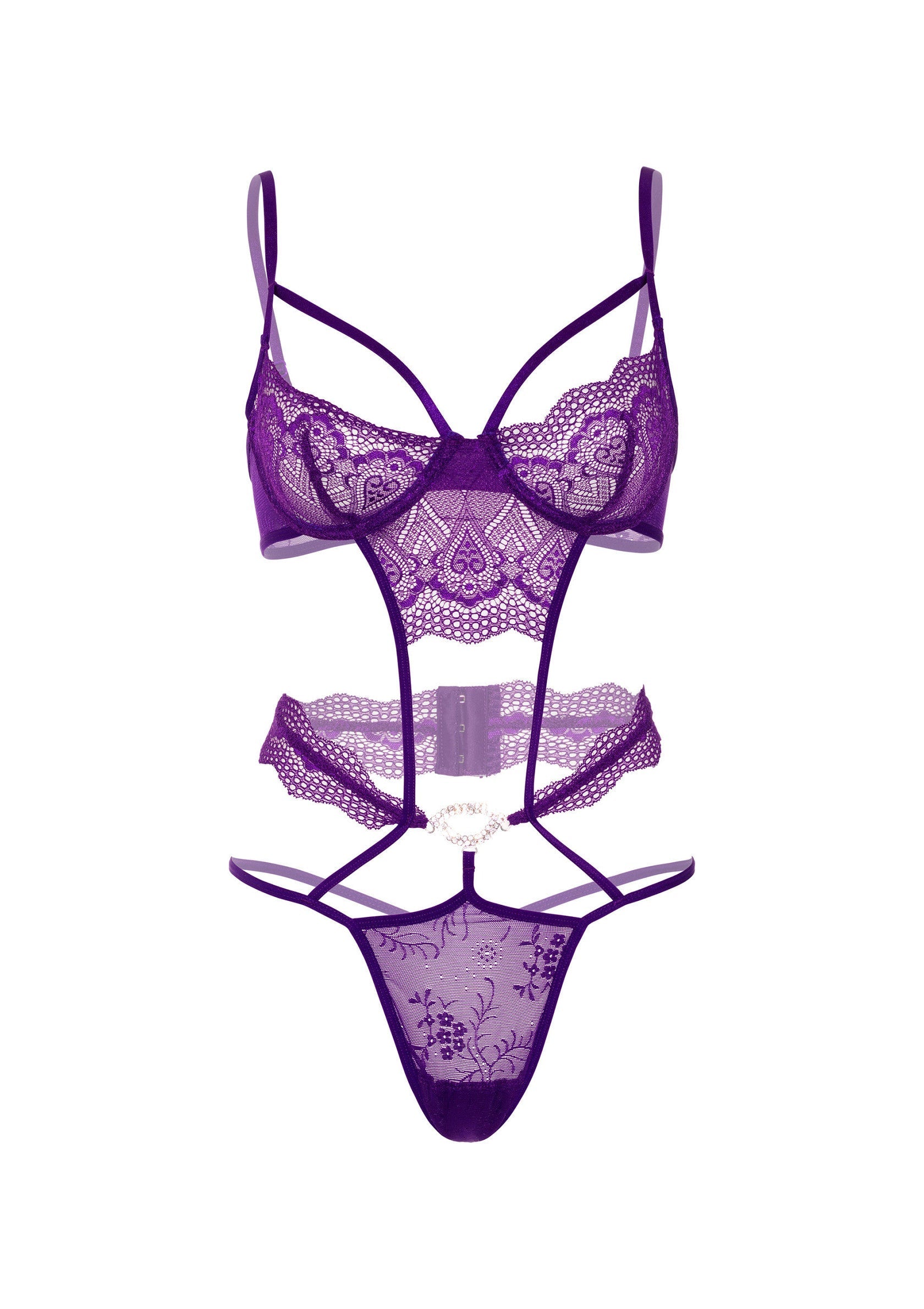 Lingerie Daring Intimates Heart Lace Teddy with Jewel