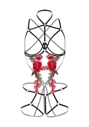 Lingerie Daring Intimates Roses Strappy Teddy with Pasties