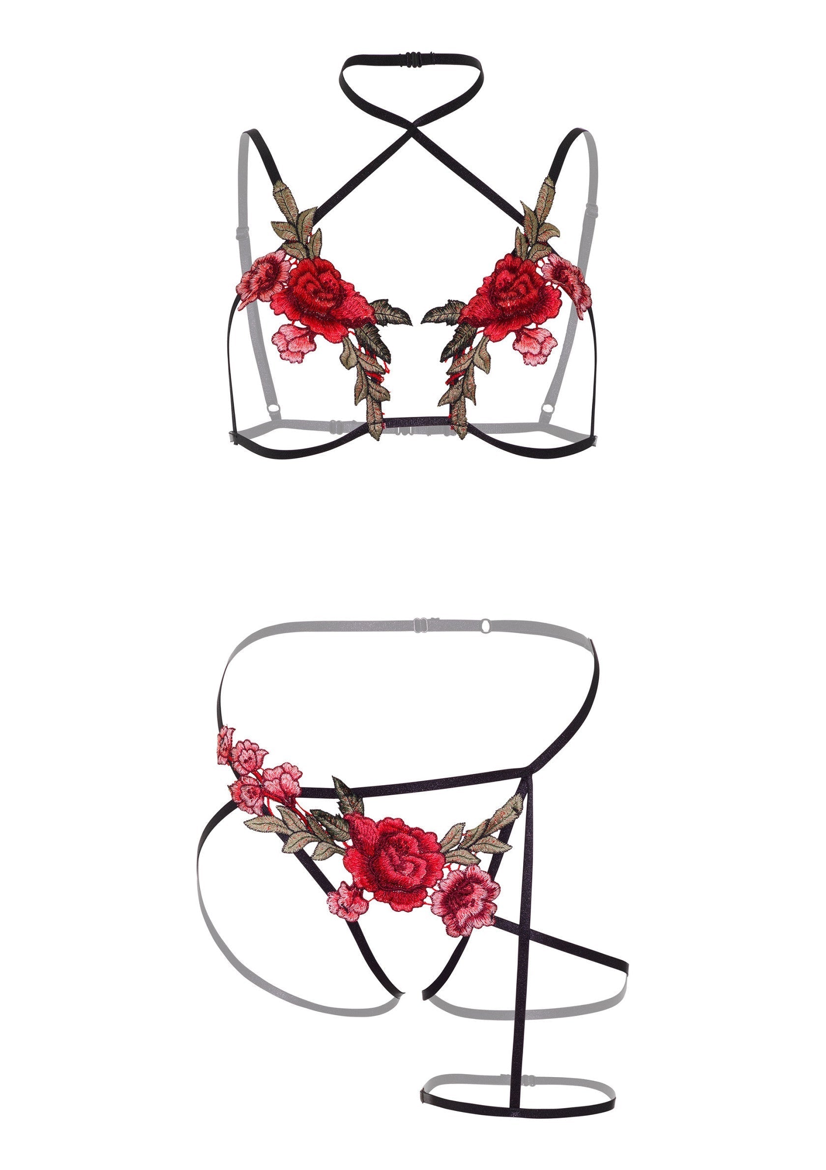 Lingerie Daring Intimates Roses Bra and Crotchless Panty