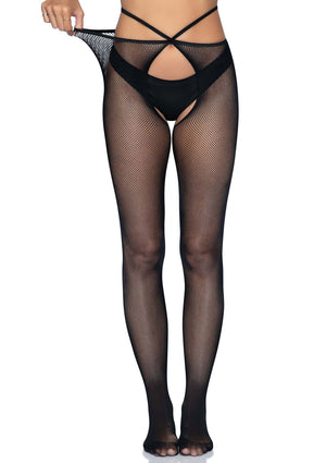 Lingerie Leg Avenue Micronet Strappy Crotchless Pantyhose