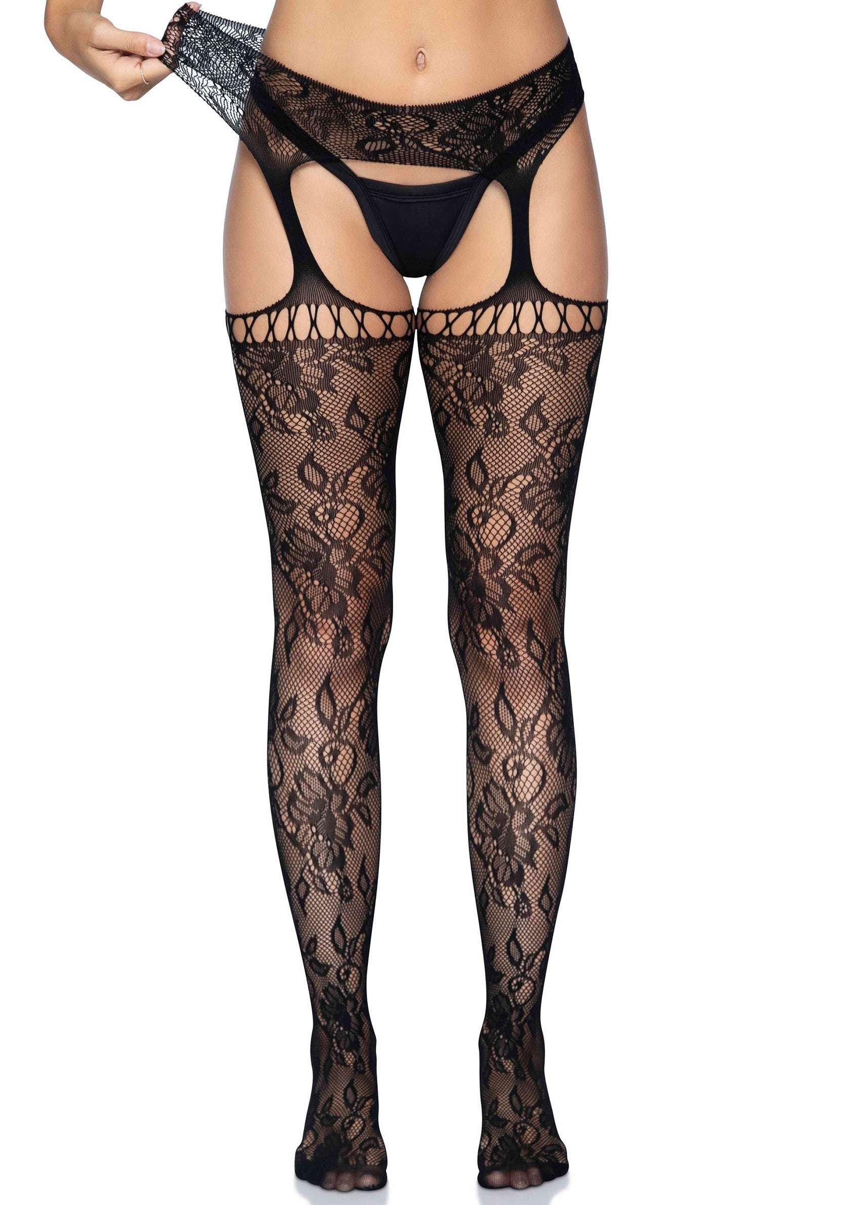 Lingerie Leg Avenue Lace Stockings with Attached Garter Belt