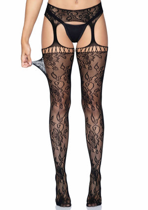 Lingerie Leg Avenue Lace Stockings with Attached Garter Belt
