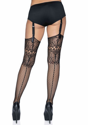 Lingerie Leg Avenue Fishnet Backseam Stockings with Lace Top