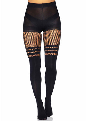 Lingerie Leg Avenue Seamless Opaque Pantyhose with Fishnet Stripe