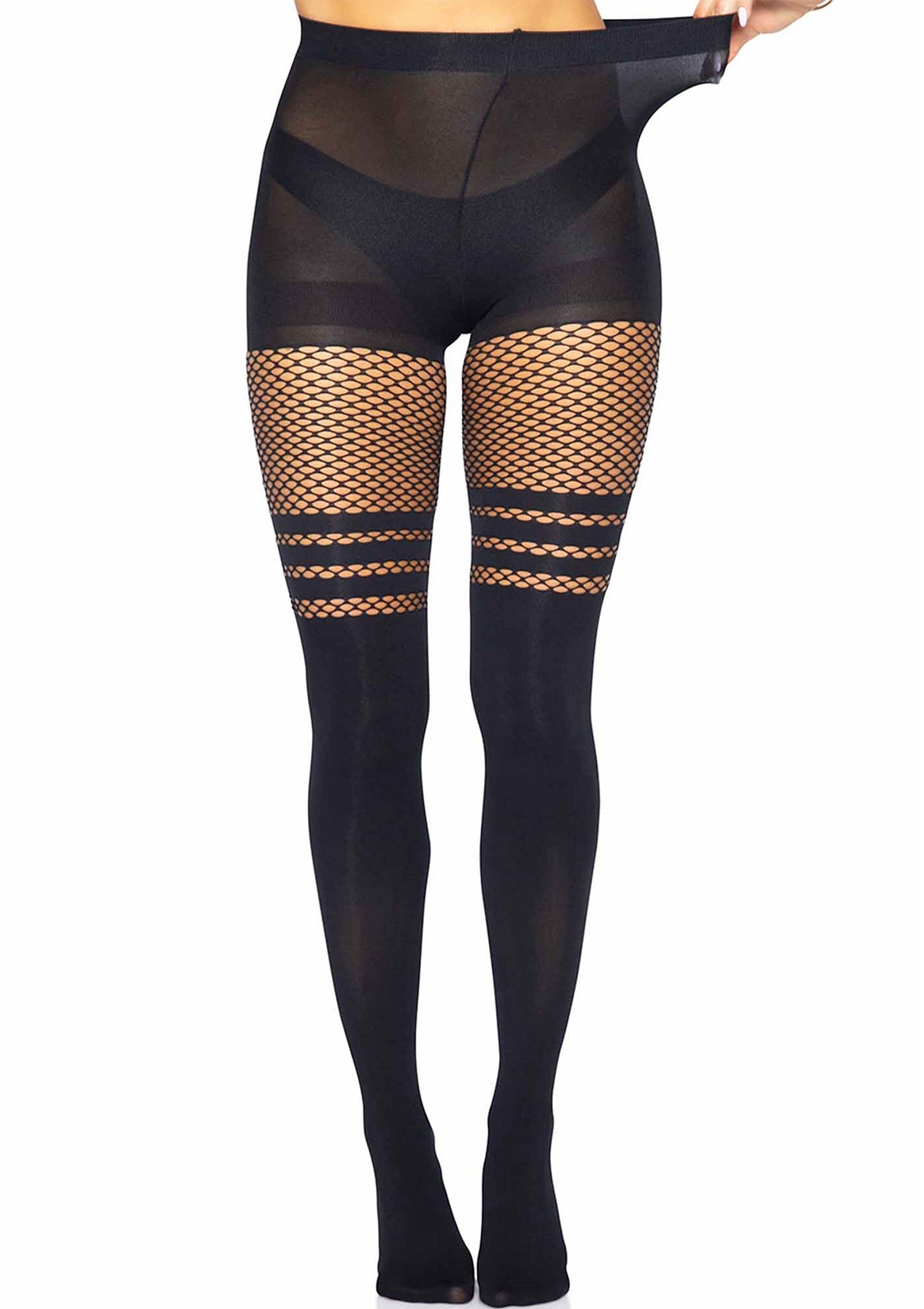Lingerie Leg Avenue Seamless Opaque Pantyhose with Fishnet Stripe