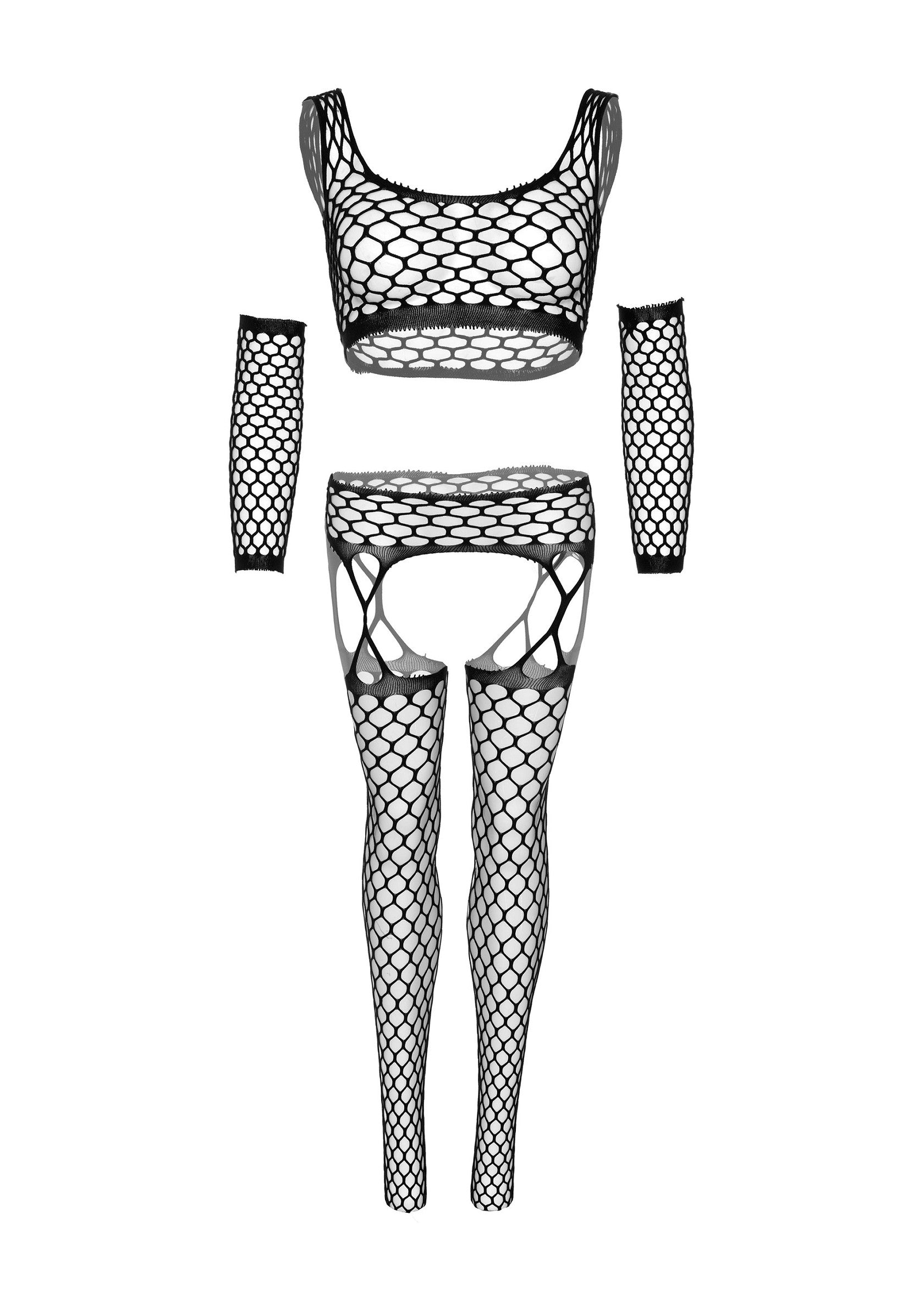 Lingerie Leg Avenue Net Crop Top, Garter Stockings and Gloves