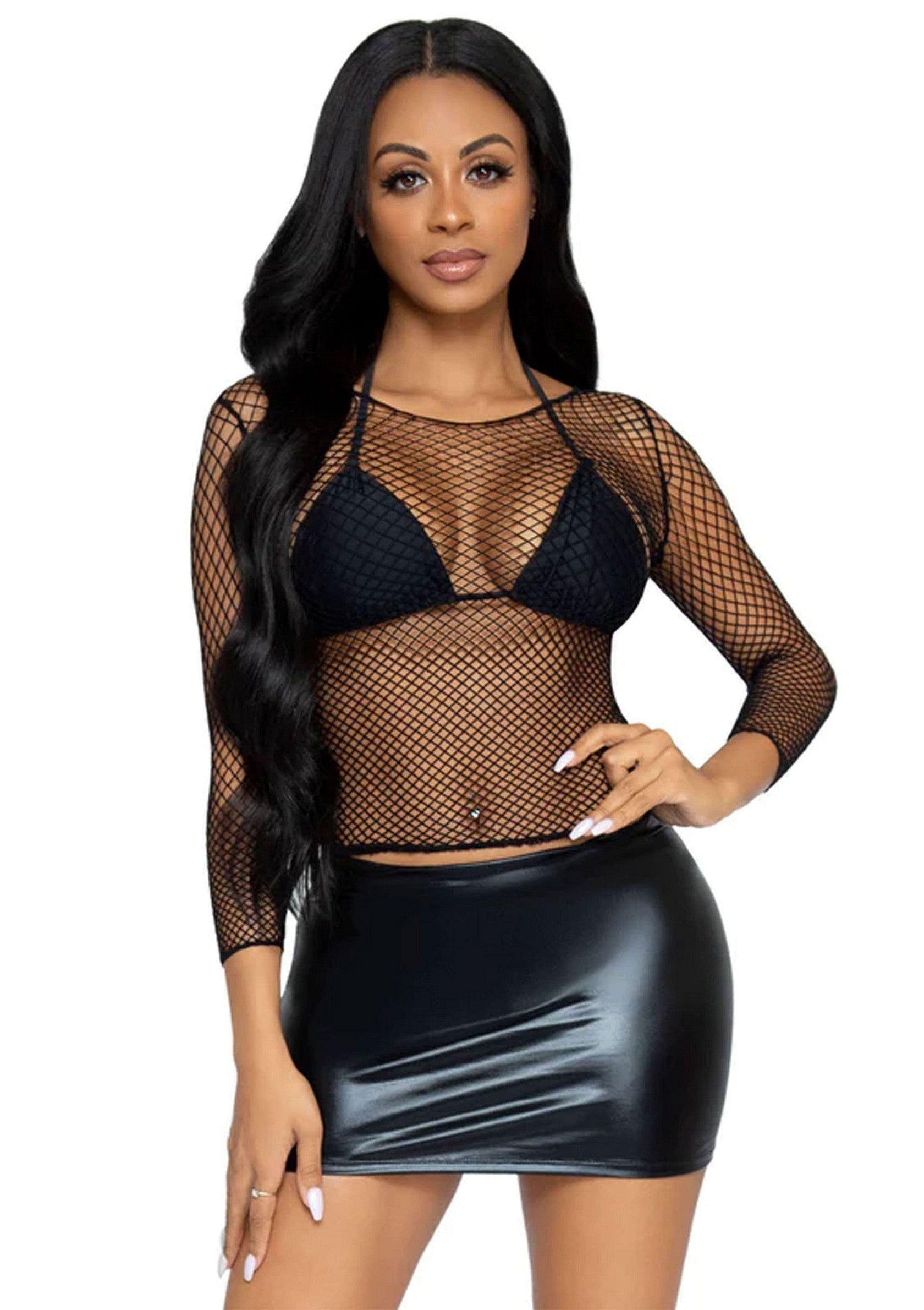 Lingerie Leg Avenue Elastane Long Sleeved Fishnet Shirt