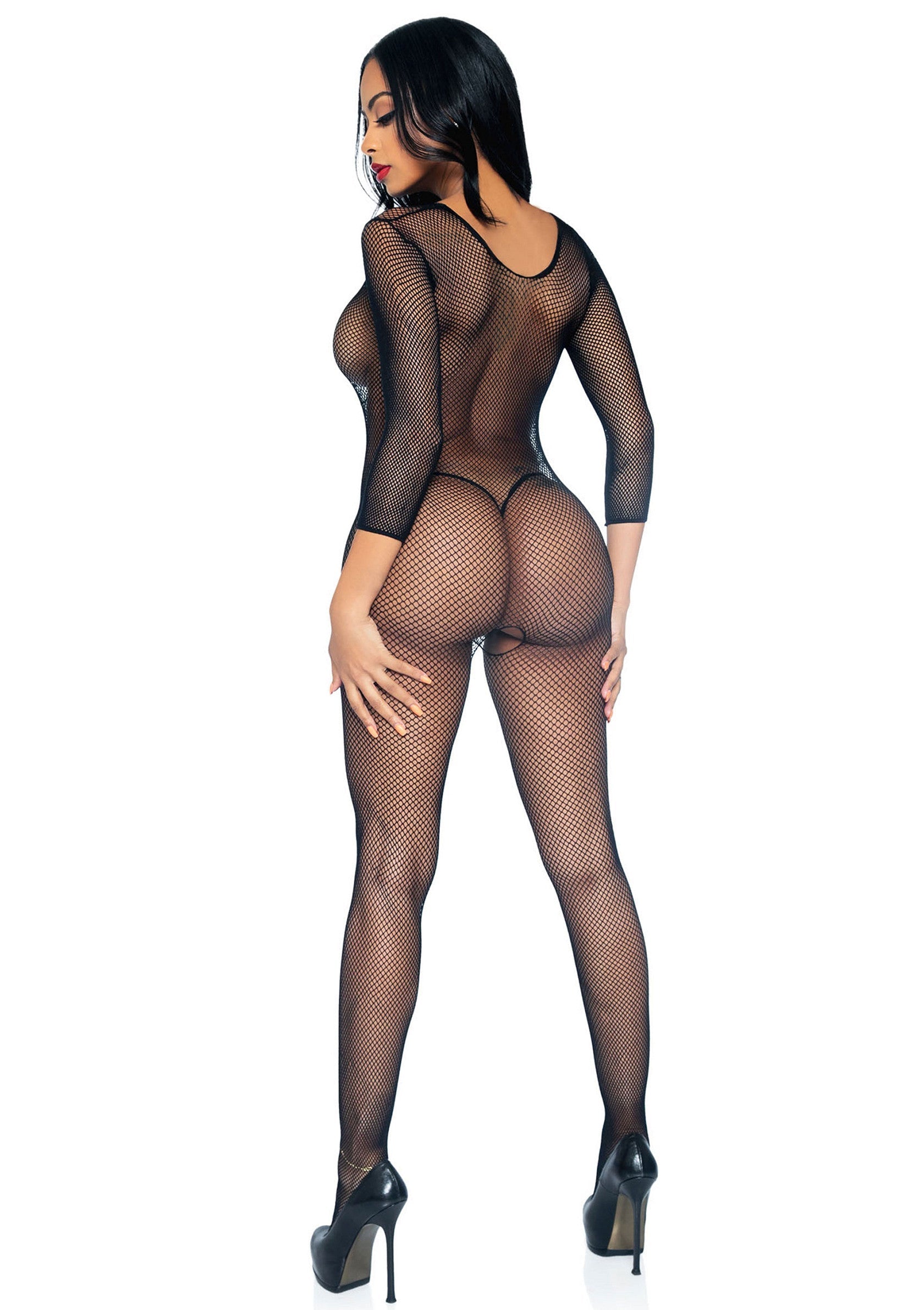 Lingerie Leg Avenue Fishnet V Front Long Sleeves Bodystocking