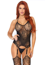 Lingerie Leg Avenue Seamless Lace Net Suspender Bodystocking