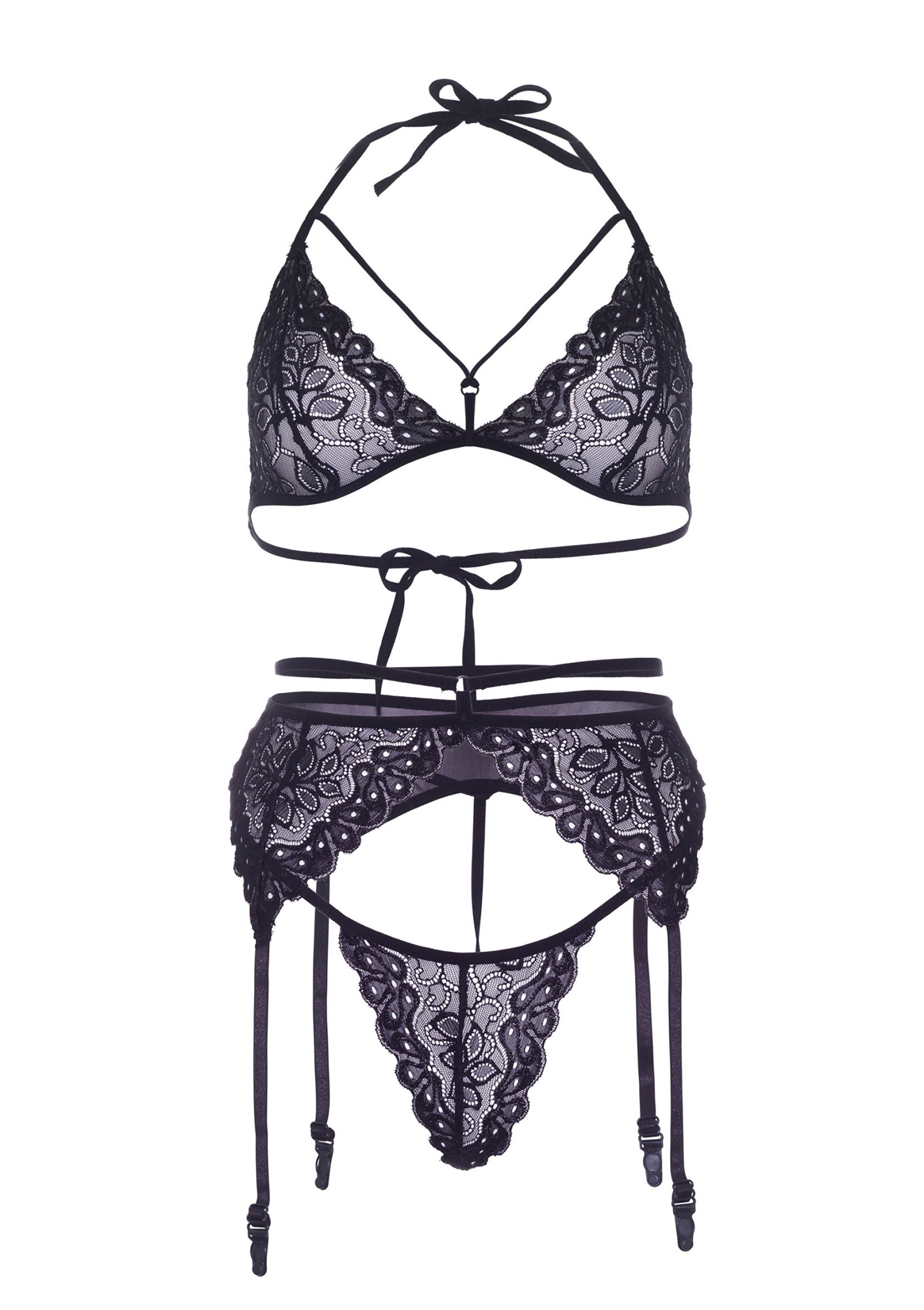 Lingerie Leg Avenue Cage Strap Bra, String and Garter Belt