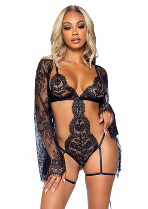 Lingerie Leg Avenue Garter Teddy with String Back and Robe