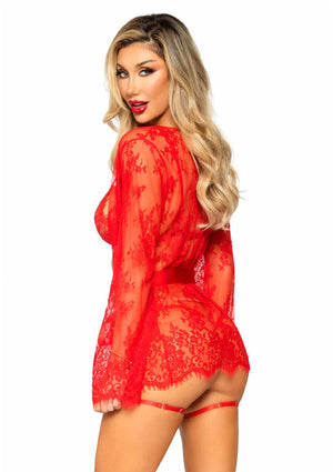 Lingerie Leg Avenue Garter Teddy with String Back and Robe
