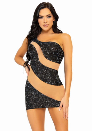 Lingerie Leg Avenue Rhinestone Mini Dress with Mesh Accents