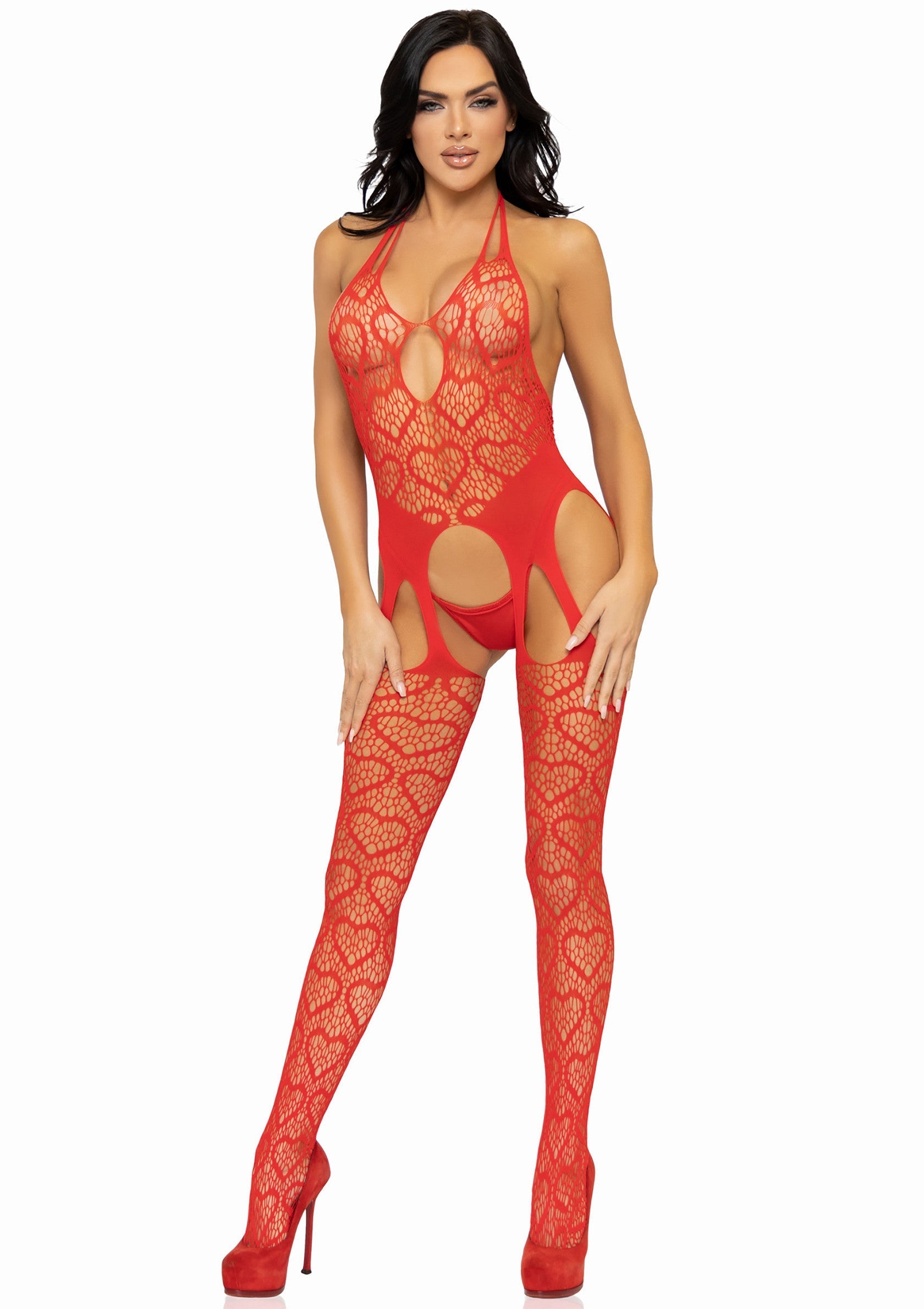 Lingerie Leg Avenue Seamless Heart Net Suspender Bodystocking