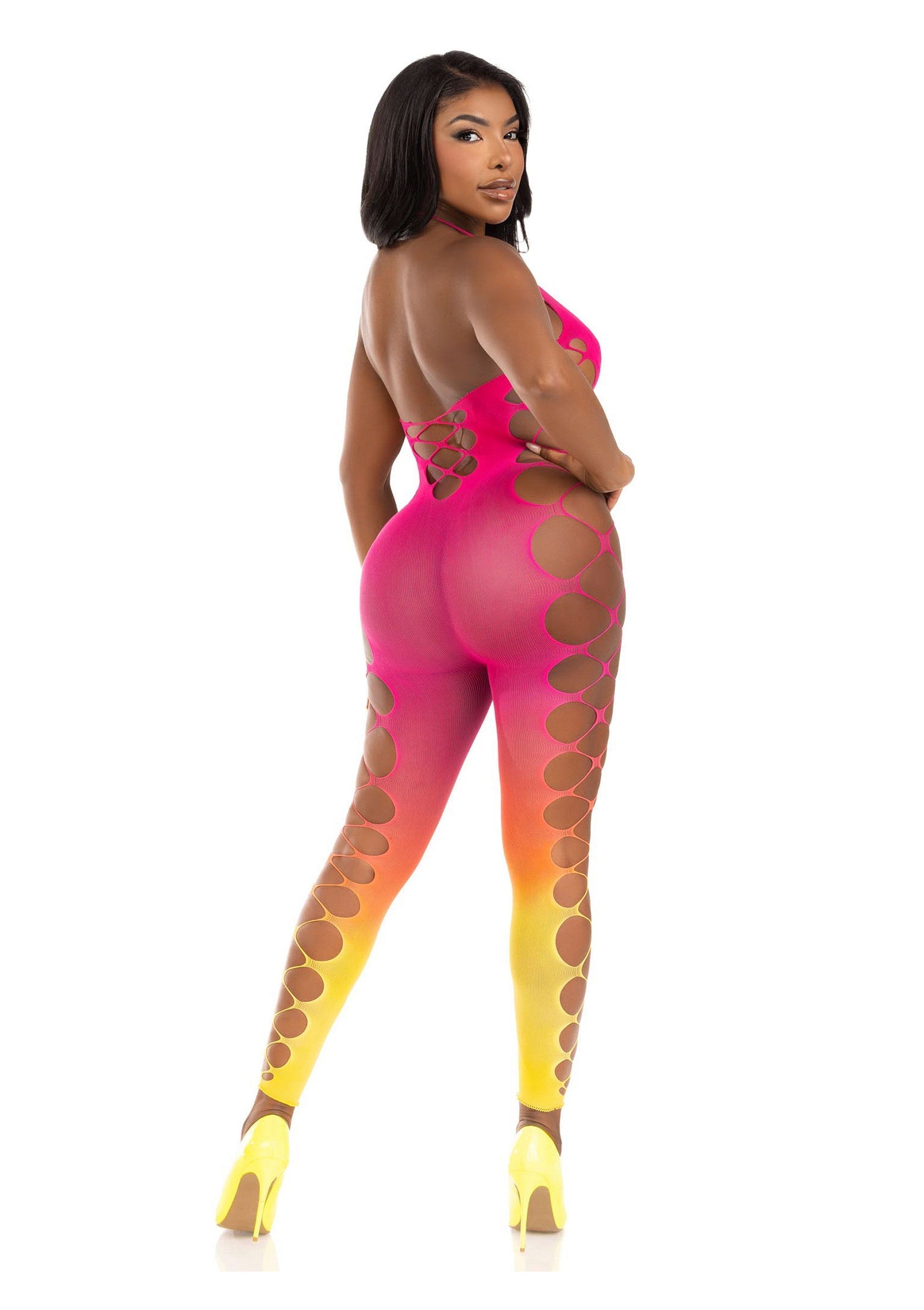 Lingerie Leg Avenue Ombre Faux Lace Up Footless Bodystocking