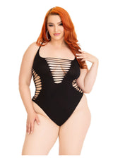 Lingerie Leg Avenue Plus Shredded Racer Back Thong Bodysuit