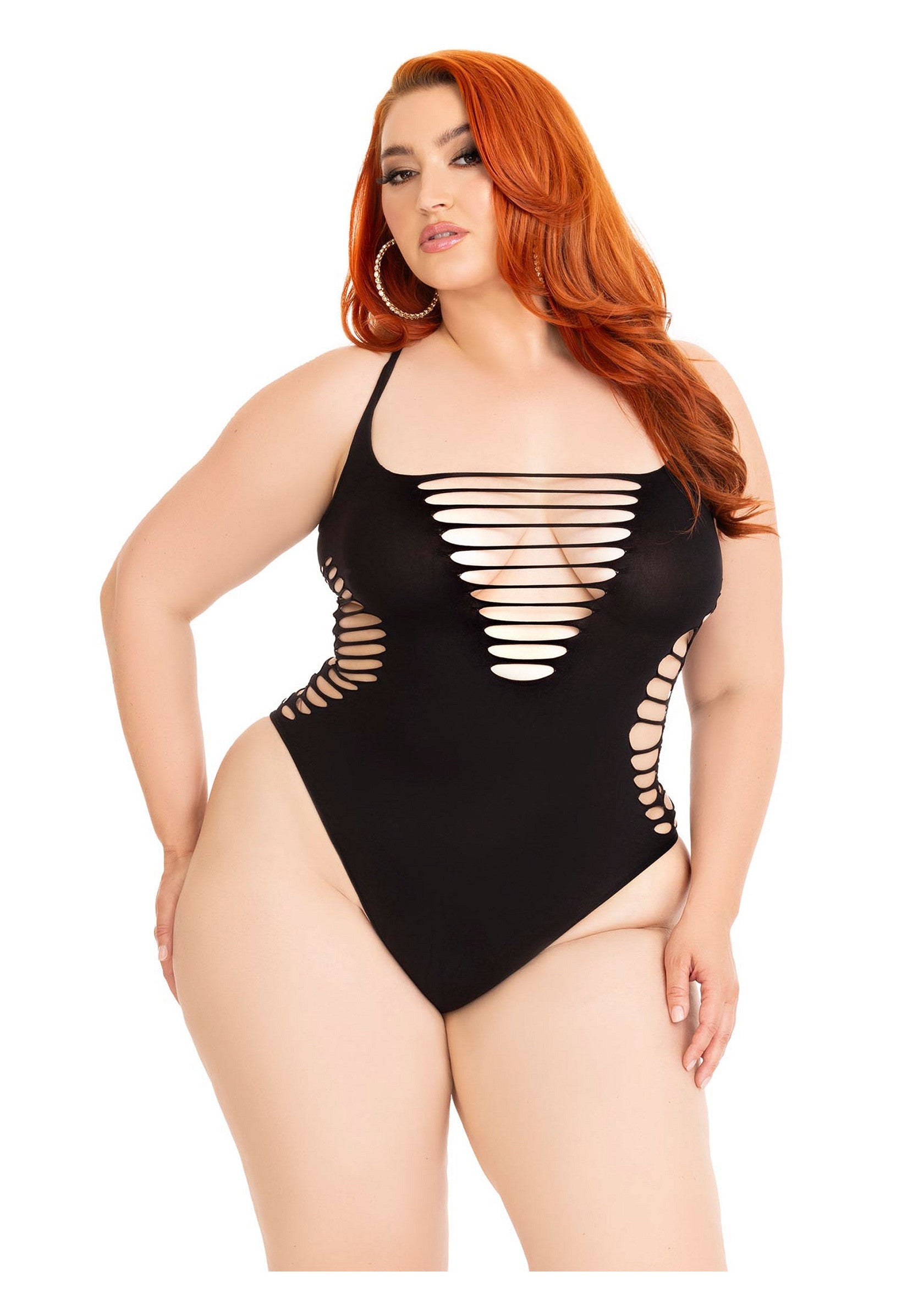 Lingerie Leg Avenue Plus Shredded Racer Back Thong Bodysuit