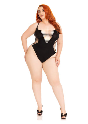 Lingerie Leg Avenue Plus Shredded Racer Back Thong Bodysuit