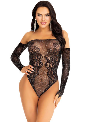 Lingerie Leg Avenue Rhinestone Off The Shoulder Teddy