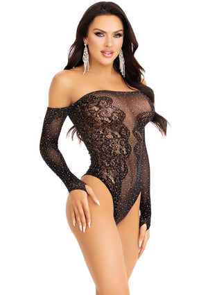 Lingerie Leg Avenue Rhinestone Off The Shoulder Teddy